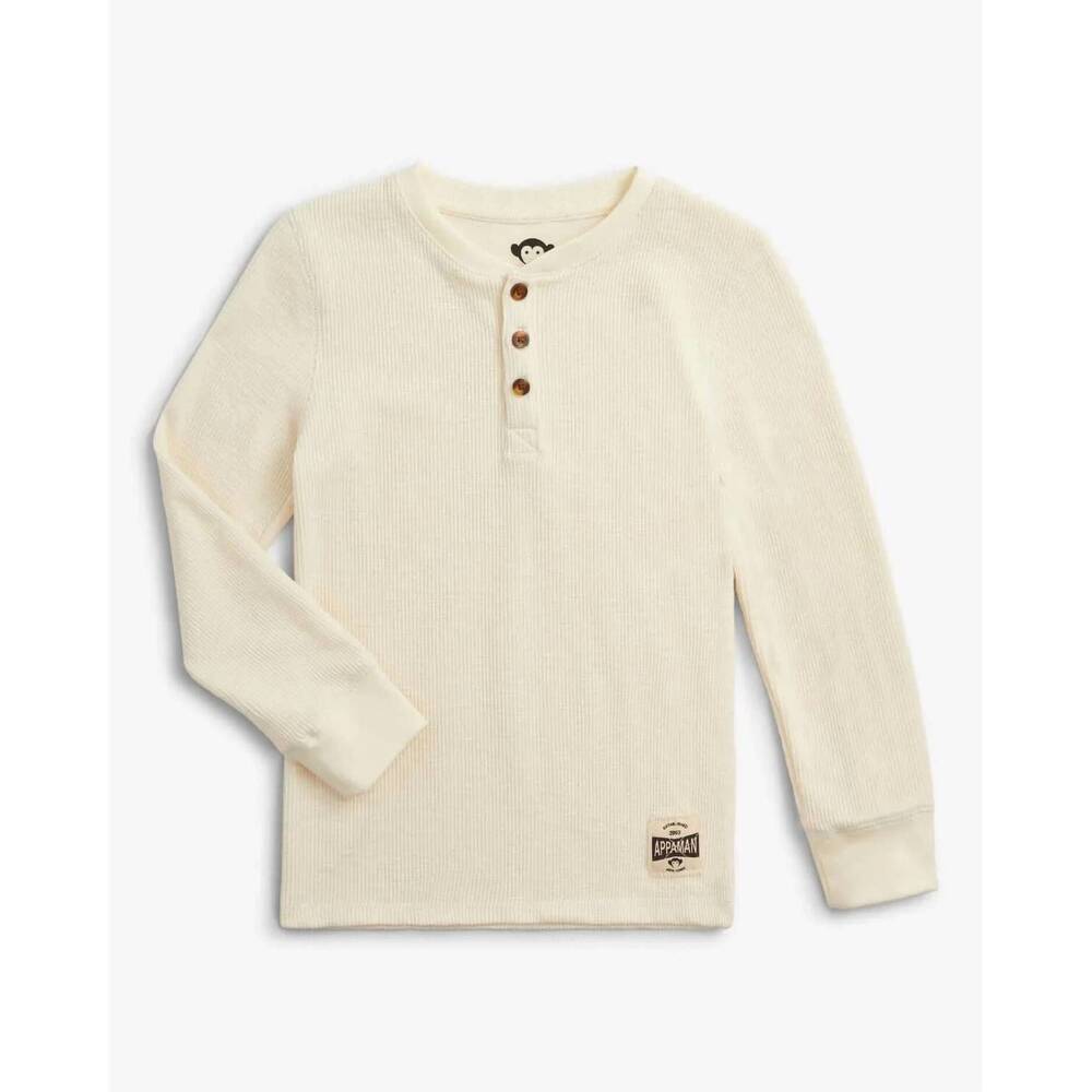 NEW APPAMAN kid's craftsman thermal henley top in winter white
